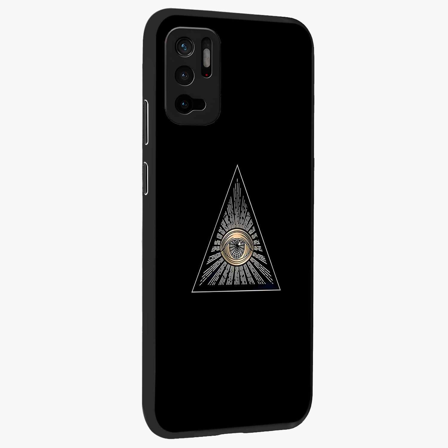 Illuminati Evil Glass Case upright view showcasing striking illuminati artwork with mysterious symbolic theme.