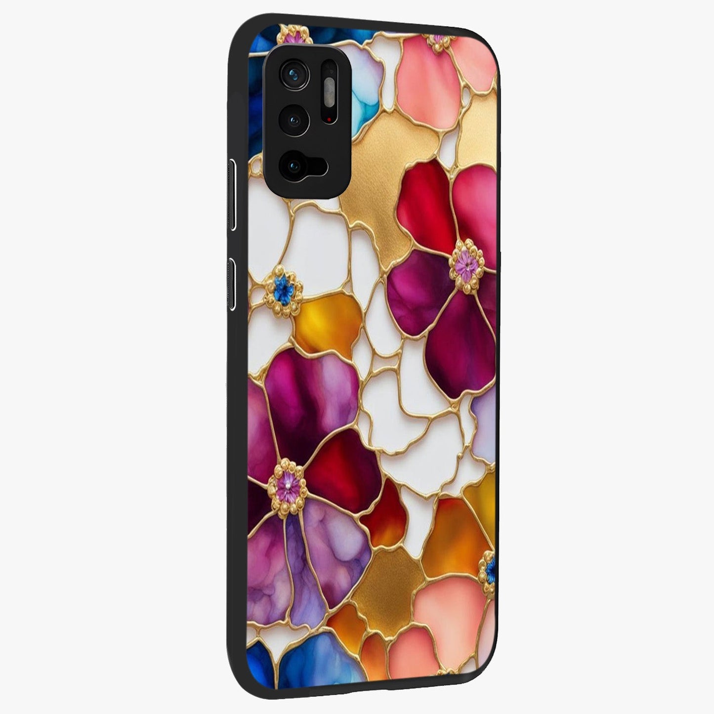 Marble Flower Pattern Glass Case upright view showcasing decorative marble flower artwork with refined style.