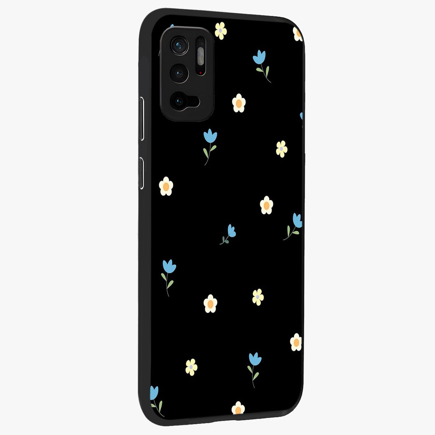 Minimal Petal Whispers Glass Case upright view showcasing elegant floral artwork with modern minimalist style.