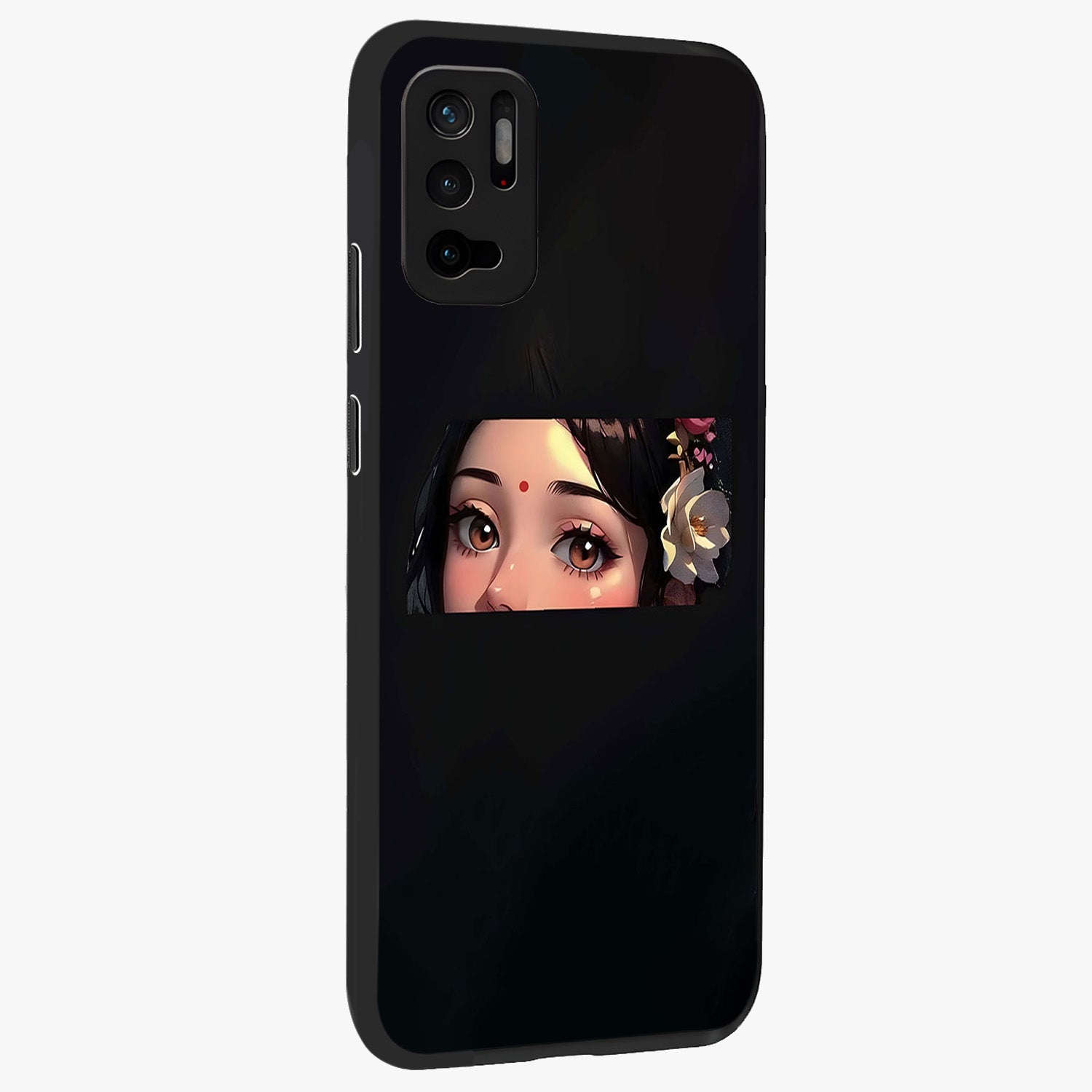 Radha Divine Embrace Glass Case upright view showcasing sacred Radha themed artwork with peaceful devotional style.