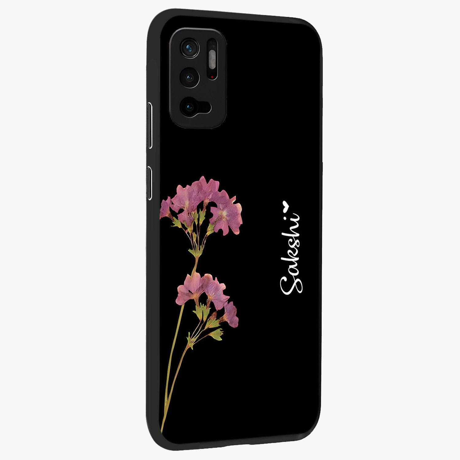 Riching Lavender Flower Custom Name Glass Case upright view showcasing elegant lavender floral artwork with personalized aesthetic.