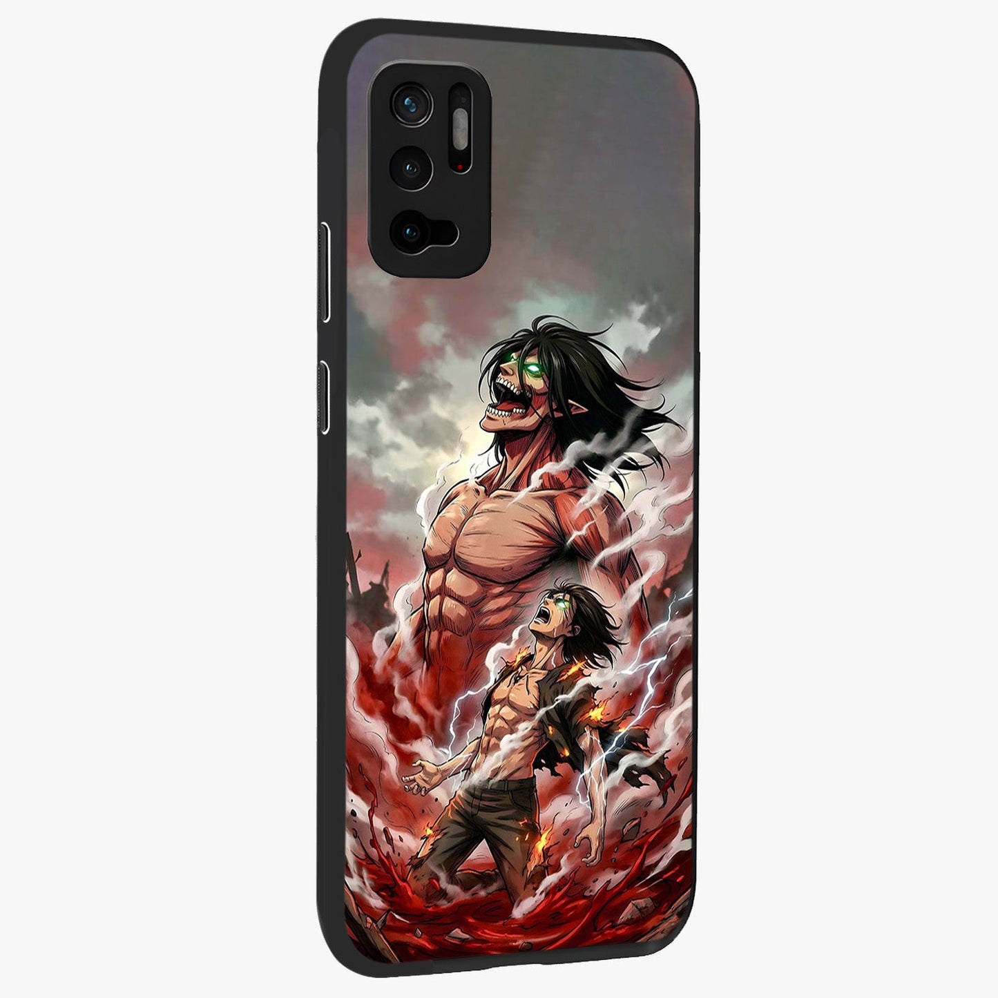 Titan Awakening Fury Glass Case upright view showcasing intense titan artwork with epic fantasy theme.