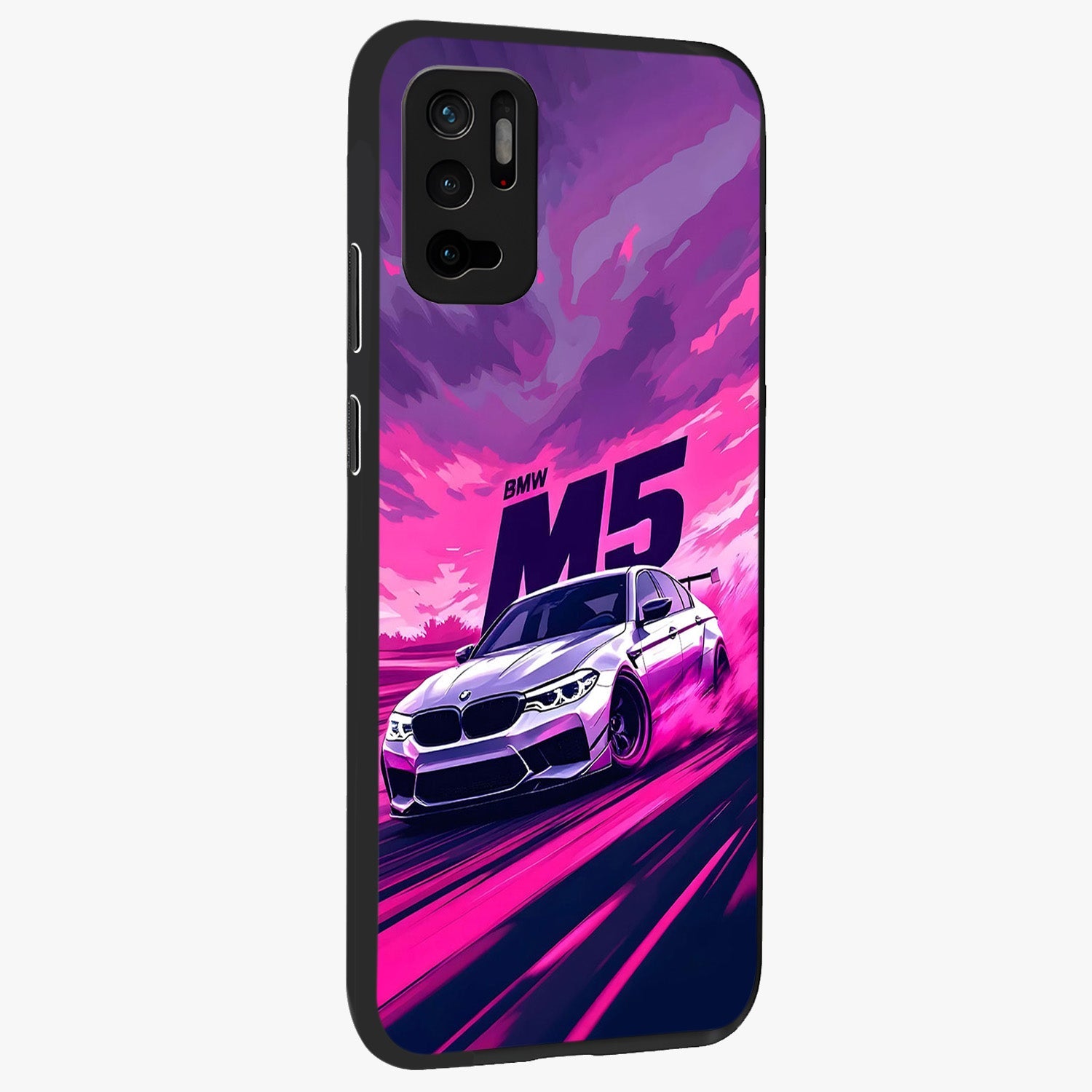 Velocity Drift Pulse Glass Case upright view showcasing powerful racing artwork with energetic motorsport theme.