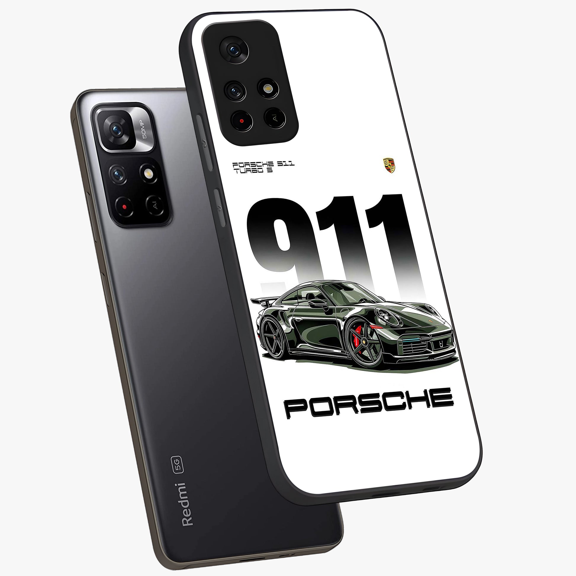 911 Turbo Dominance Glass Case displayed in premium angled mockup highlighting sporty car illustration and sleek glass surface.