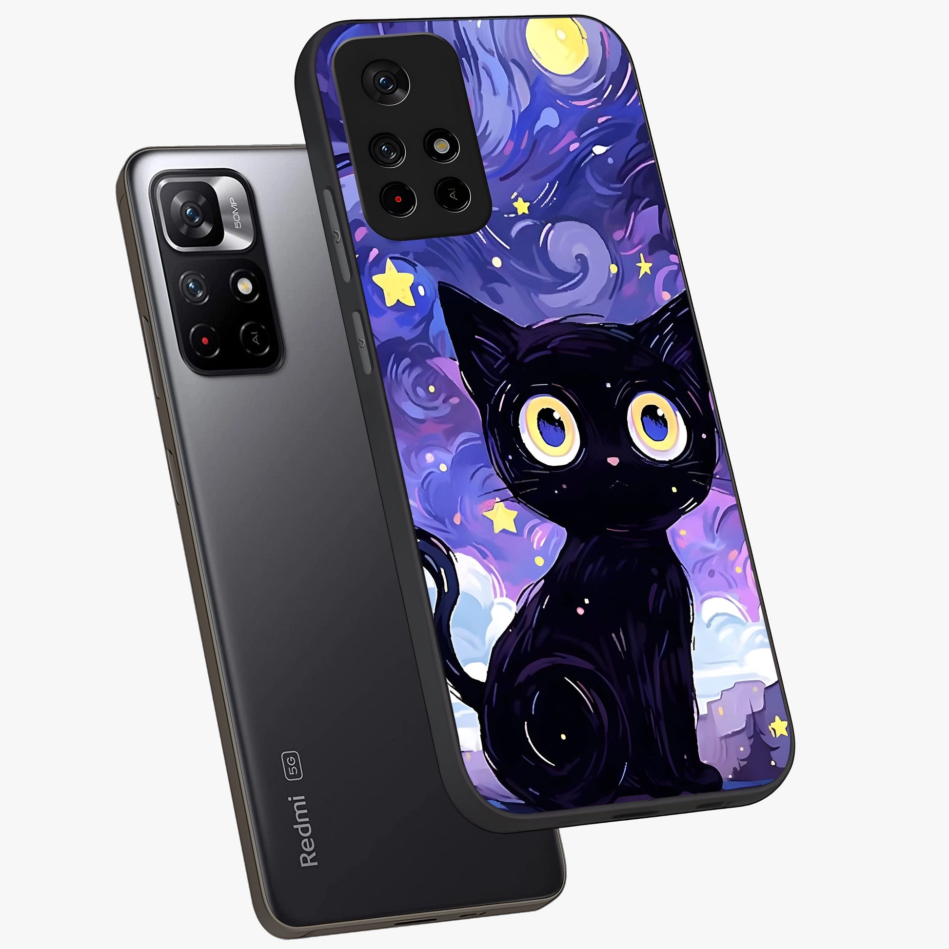 Abstract Cat Art Glass Case displayed in angled mockup highlighting modern abstract cat artwork and sleek glass surface.