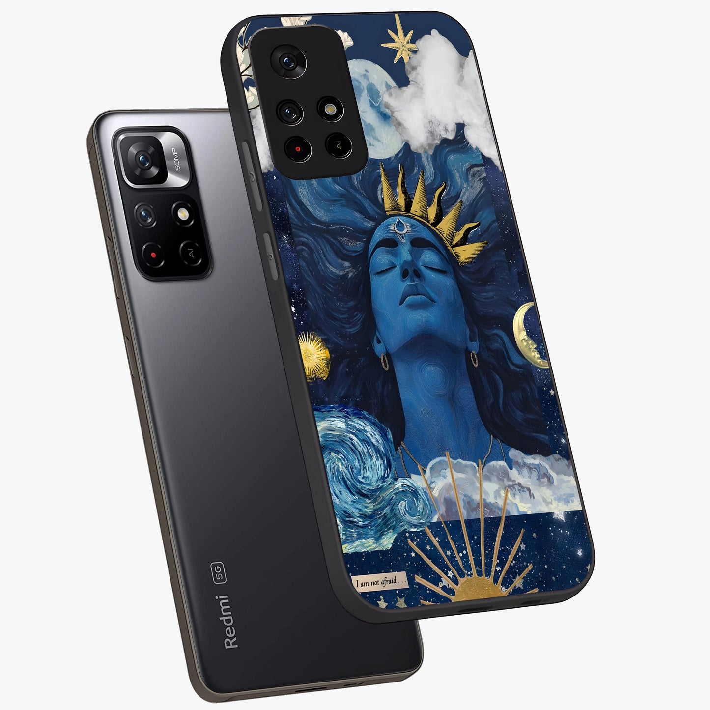Aesthetic Lord Shiva Glass Case displayed in angled mockup highlighting spiritual Shiva illustration and sacred aesthetic design.