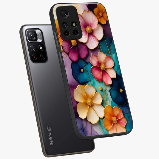 Artlyn Grace Flower Pattern Glass Case showing flat back view with elegant floral pattern artwork and glossy glass finish.