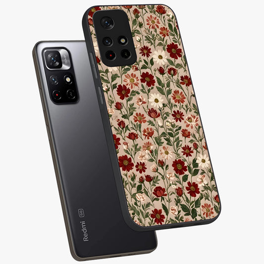 Biege Flower With Leaf Glass Case showing flat back view with soft beige floral artwork and glossy glass finish.