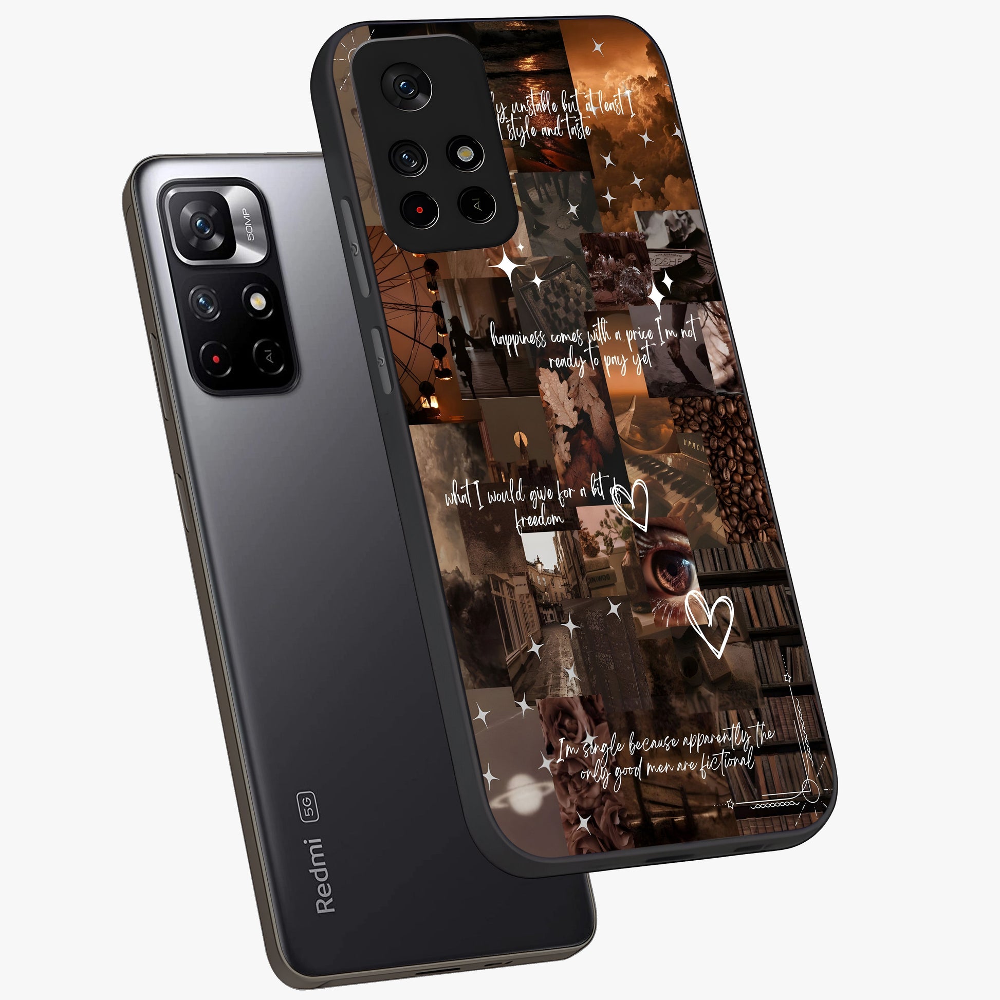 Bittersweet Aesthetic Chaos Glass Case displayed in angled mockup highlighting expressive abstract artwork and edgy aesthetic theme.