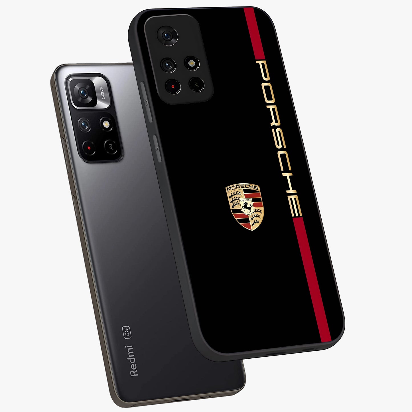Black Minimal Porsche Glass Case displayed in angled mockup highlighting modern minimal car illustration and clean aesthetic design.