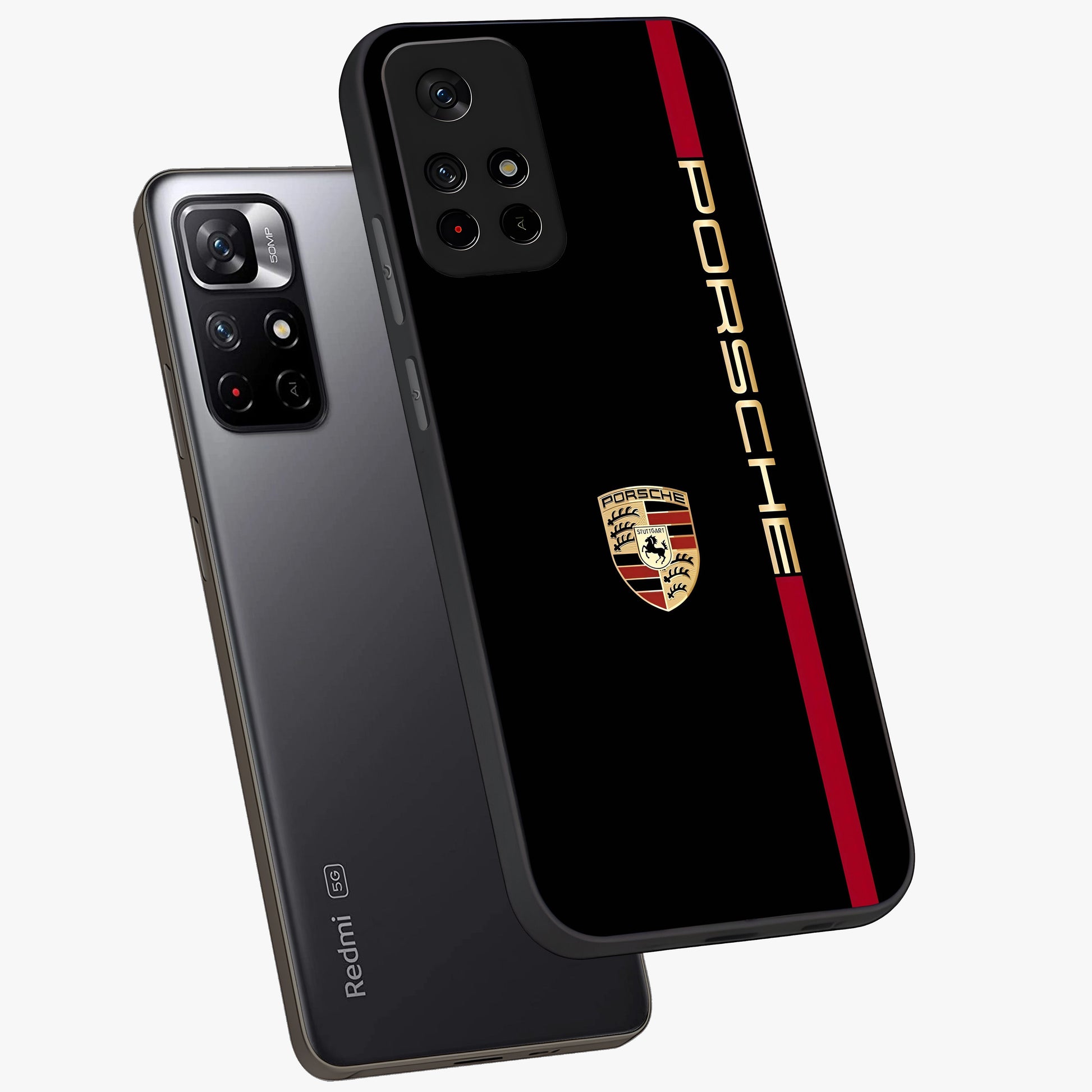 Black Minimal Porsche Glass Case displayed in angled mockup highlighting modern minimal car illustration and clean aesthetic design.