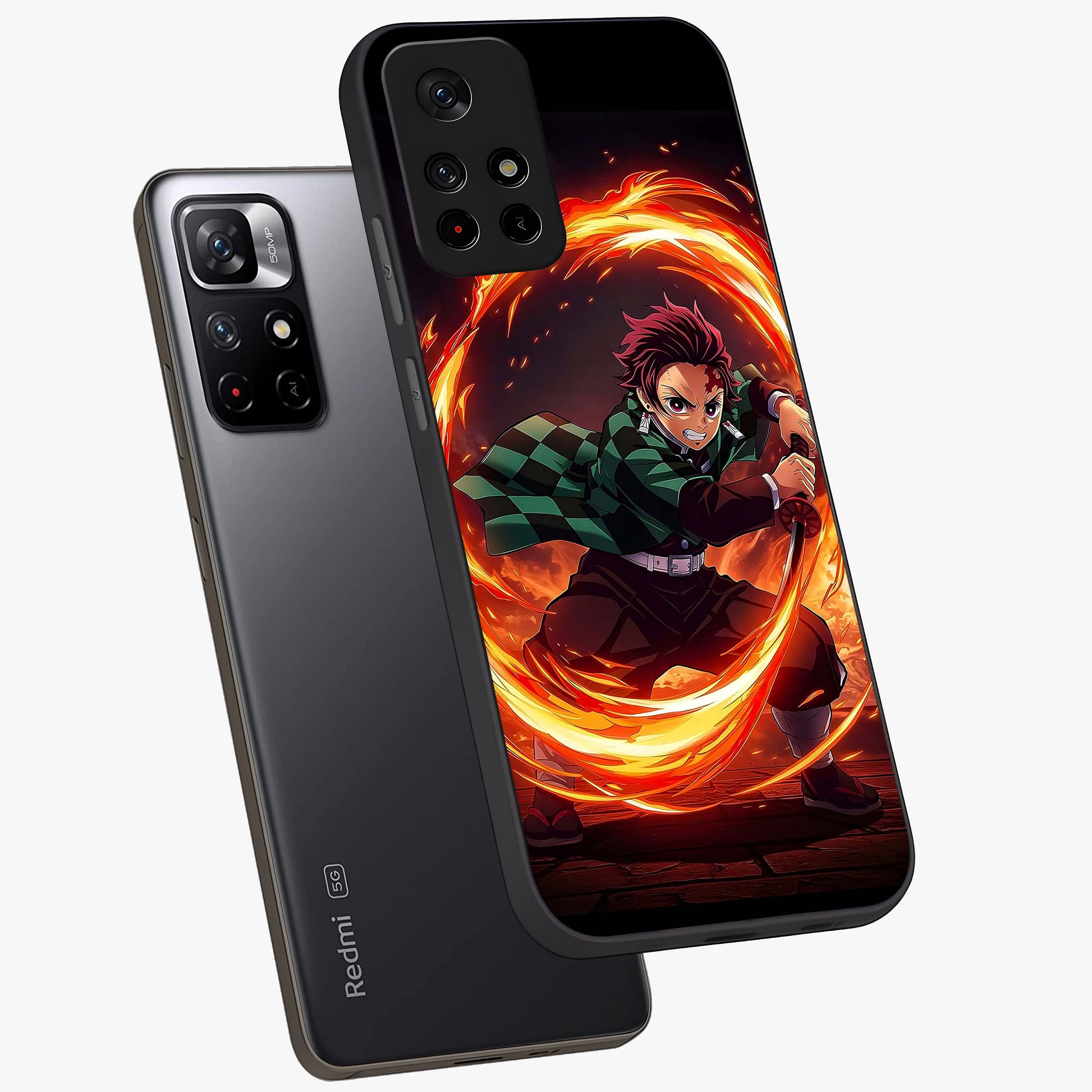 Blazing Sword Resolve Glass Case showing flat back view with fiery sword artwork and glossy glass finish.