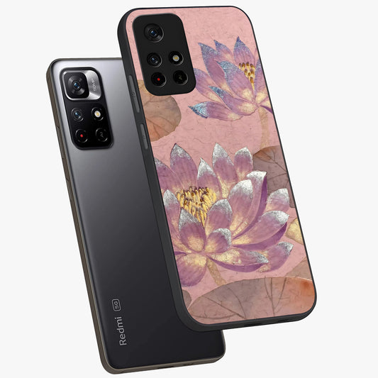 Blossom Mist Lotus Glass Case showing flat back view with serene lotus blossom artwork and glossy glass finish.