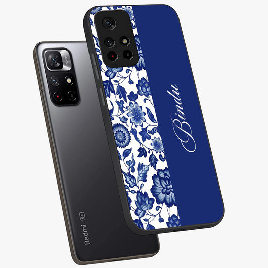 Blue Vintage Floral Pattern Glass Case upright view showcasing timeless floral illustration with vintage inspired style.