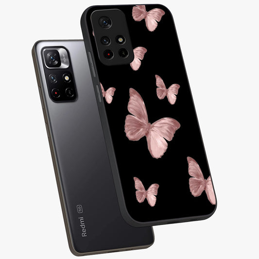 Butterfly Pattern Glass Case showing flat back view with elegant butterfly pattern artwork and glossy glass finish.