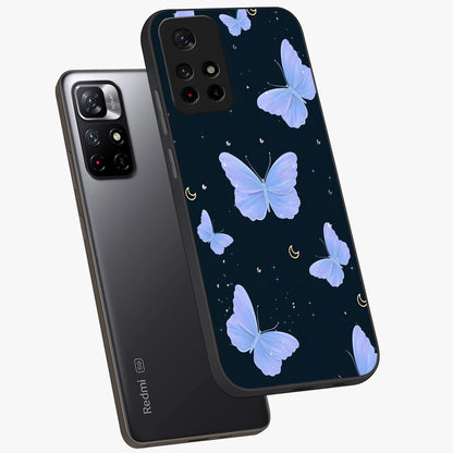 Butterfly With Stars Pattern Glass Case displayed in angled mockup highlighting dreamy butterfly and star design with aesthetic theme.