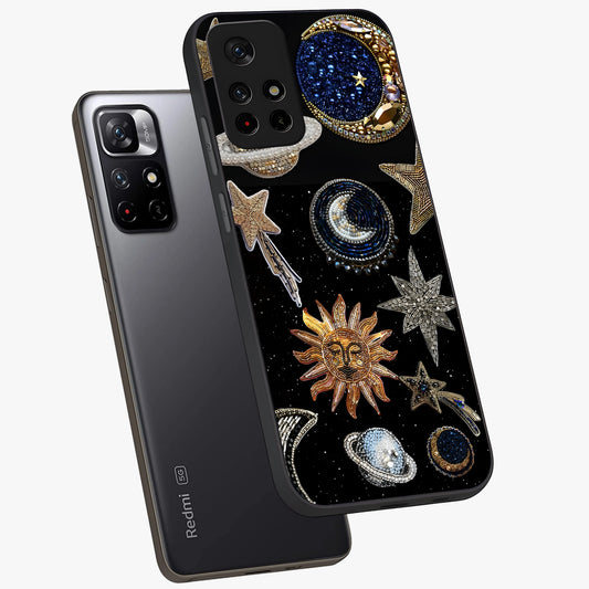 Celestial Gem Constellations Glass Case showing flat back view with sparkling constellation artwork and glossy glass finish.
