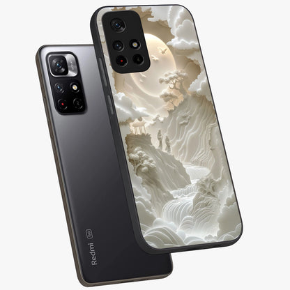 Celestial Origami Glass Case showing flat back view with artistic origami inspired celestial artwork and glossy glass finish.