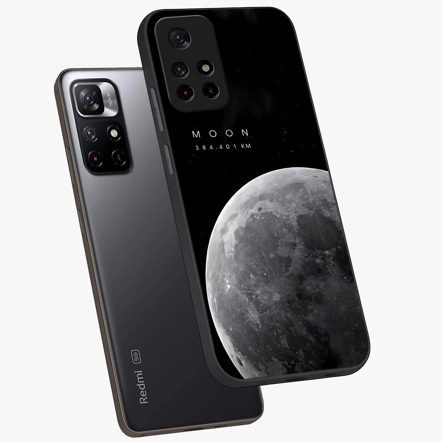 Cosmic Moon Glow Glass Case displayed in angled mockup highlighting celestial moon design with cosmic aesthetic theme.