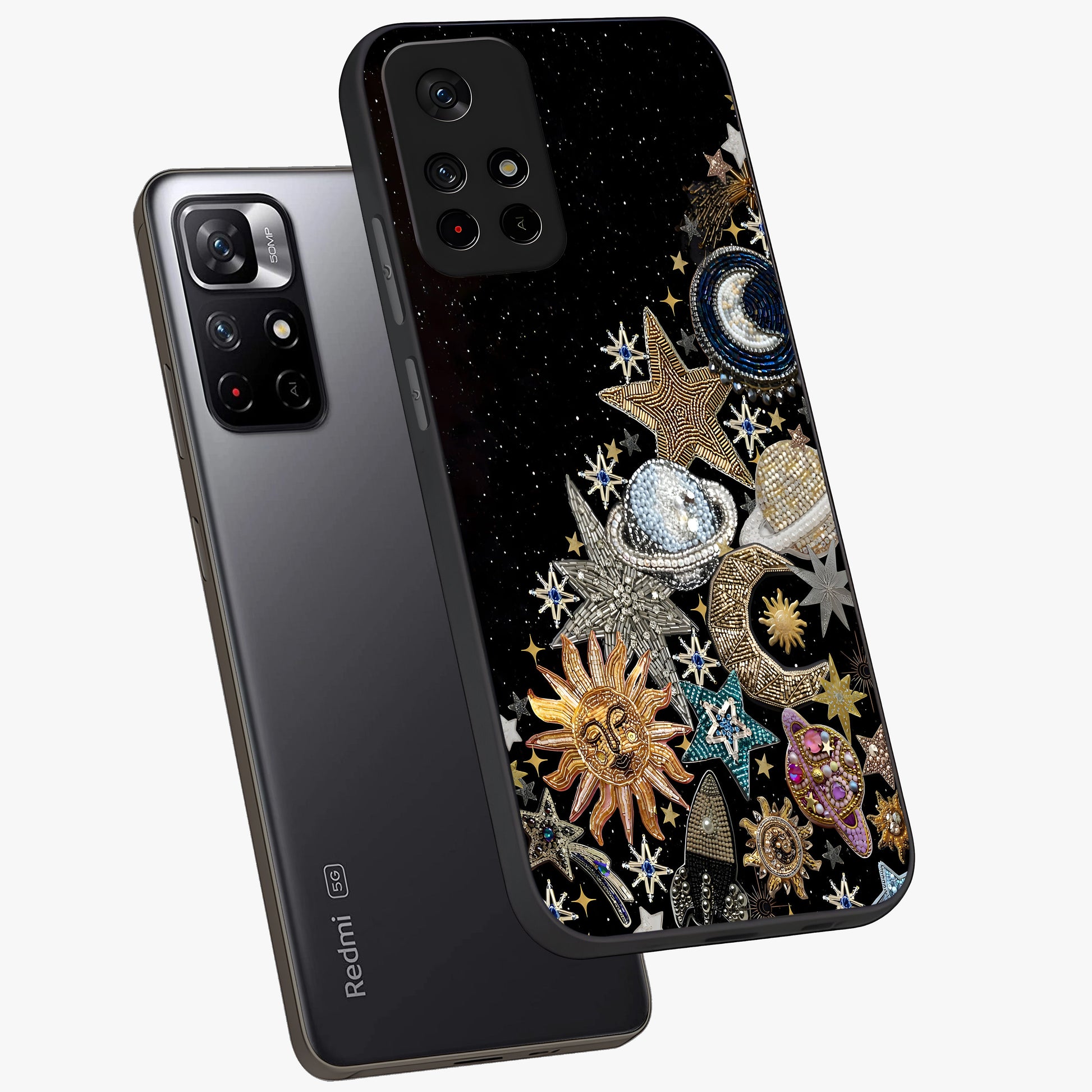 Cosmic Sparkle Dreams Glass Case displayed in angled mockup highlighting dreamy star sparkle design with celestial aesthetic.