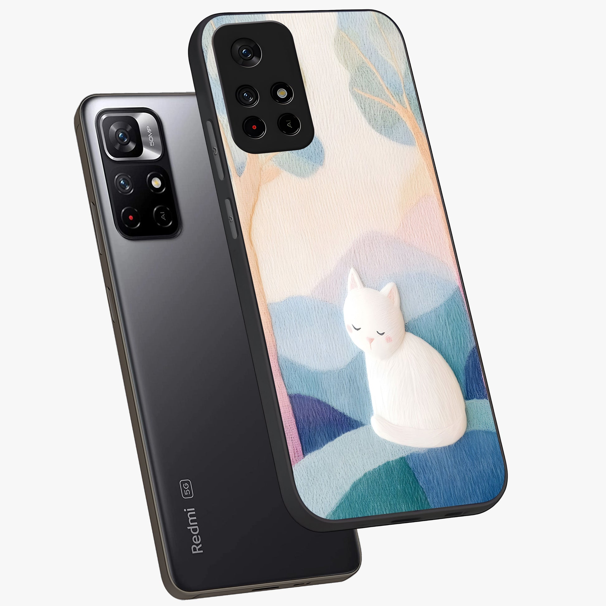 Cotton Dream Cat Glass Case showing flat back view with soft dreamy cat artwork and glossy glass finish.