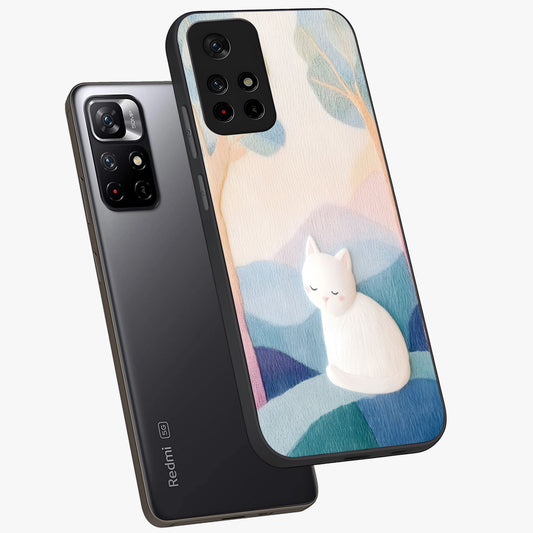 Cotton Dream Cat Glass Case showing flat back view with soft dreamy cat artwork and glossy glass finish.