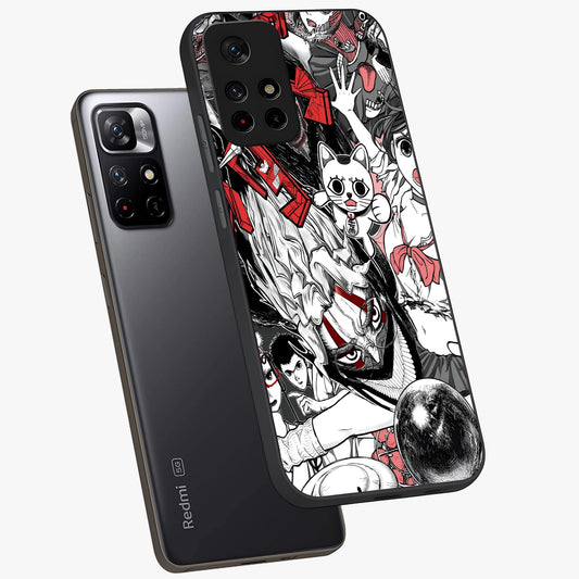 Crimson Chaos Panel Glass Case showing flat back view with bold crimson abstract artwork and glossy glass finish.