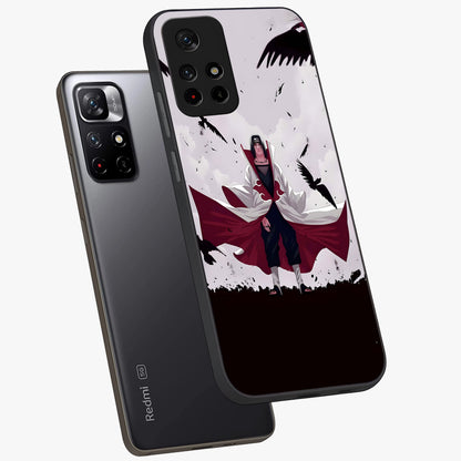 Crimson Crow Ascension Glass Case displayed in angled mockup highlighting powerful crow illustration with dark crimson aesthetic.