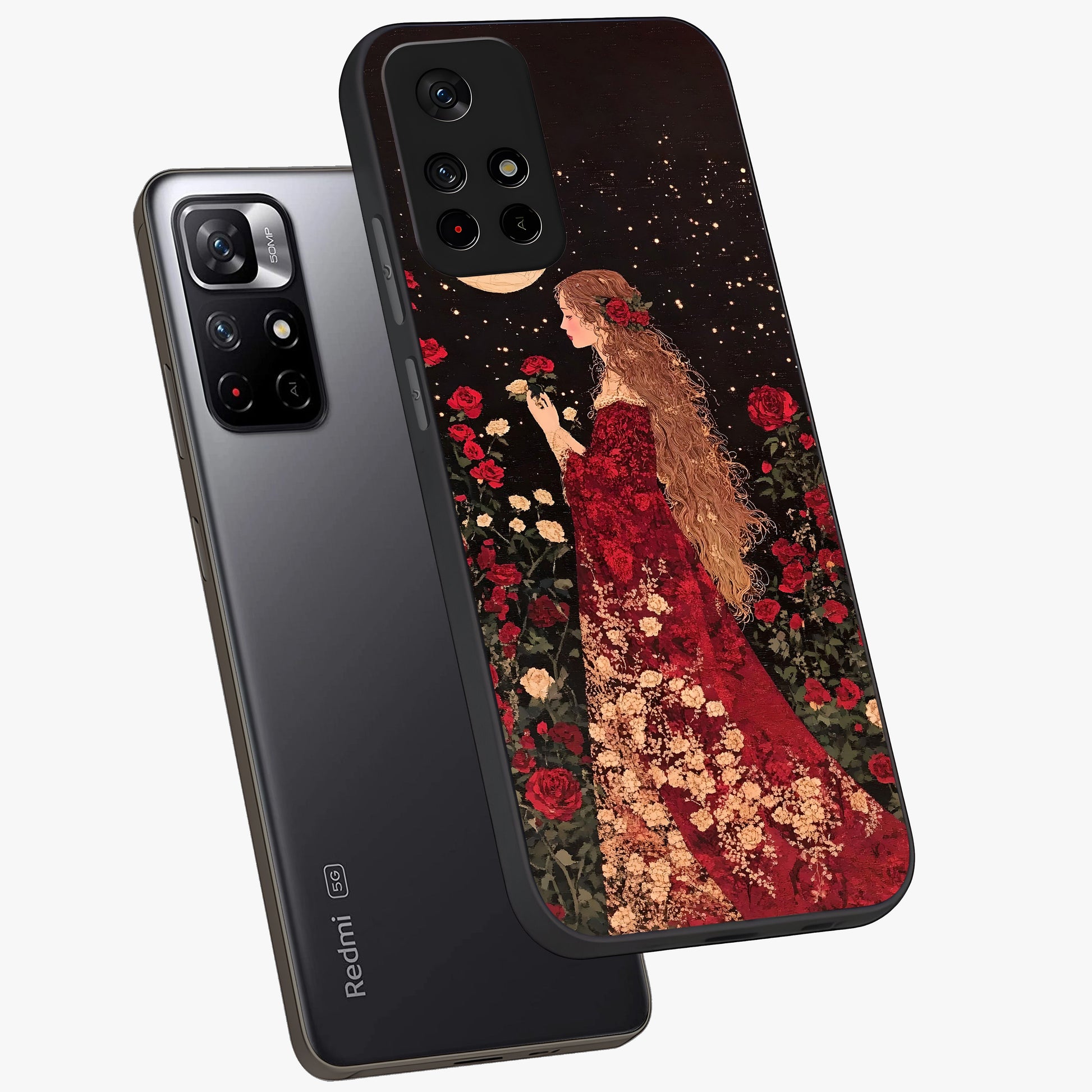 Crimson Dreams Glass Case showing flat back view with dreamy crimson artwork and glossy glass finish.