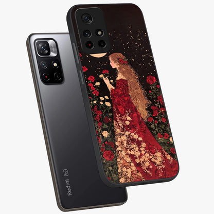 Crimson Dreams Glass Case showing flat back view with dreamy crimson artwork and glossy glass finish.