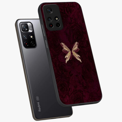 Crimson Fade Butterfly Glass Case displayed in angled mockup highlighting elegant butterfly design with crimson gradient aesthetic.
