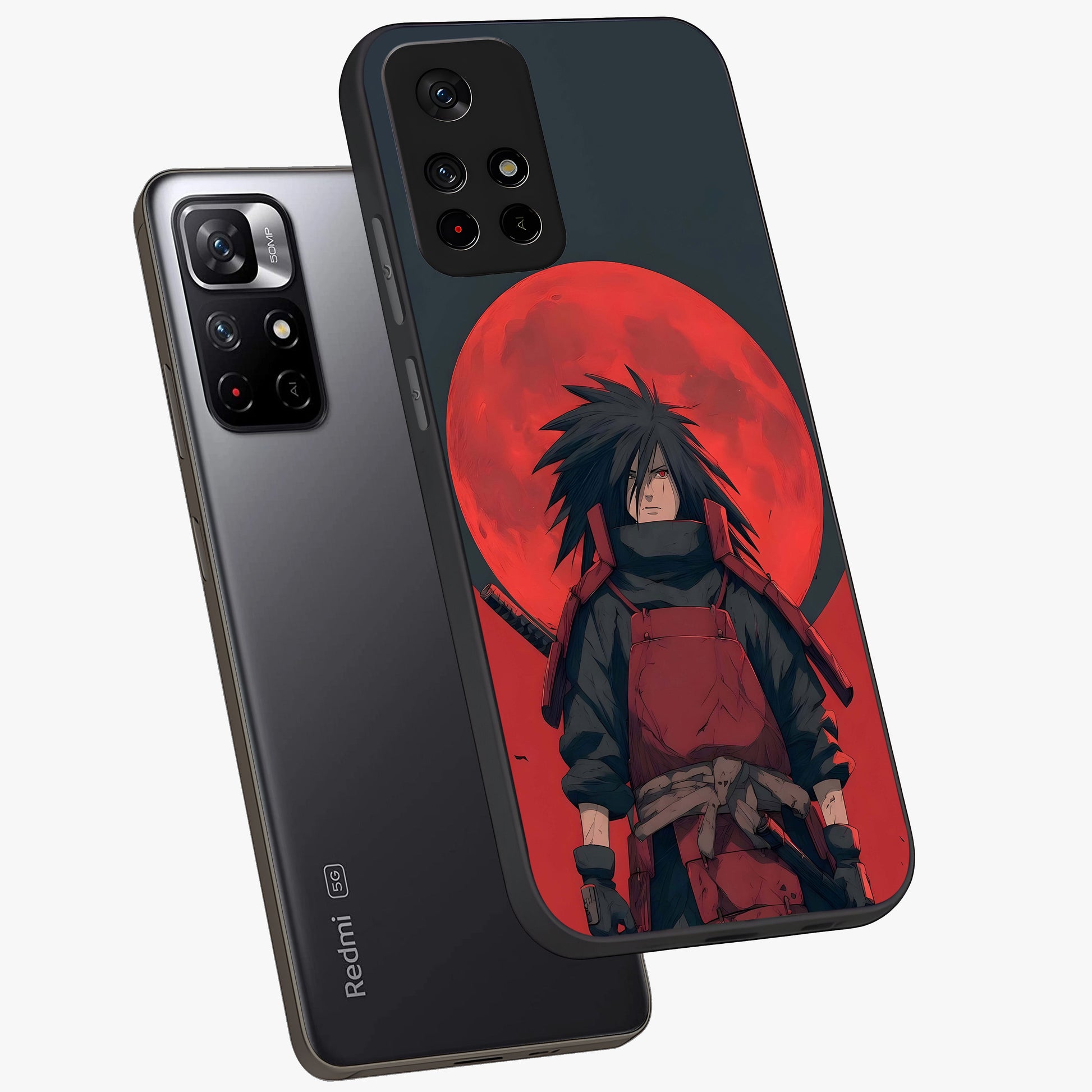 Crimson Moon Warlord Glass Case displayed in angled mockup highlighting dramatic crimson moon design with fantasy aesthetic.