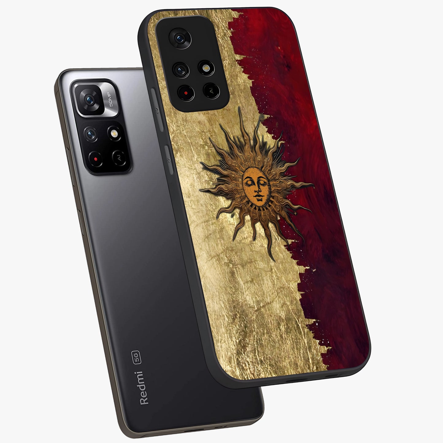 Crimson Sun Majesty Glass Case displayed in angled mockup highlighting majestic crimson sun design with bold aesthetic style.