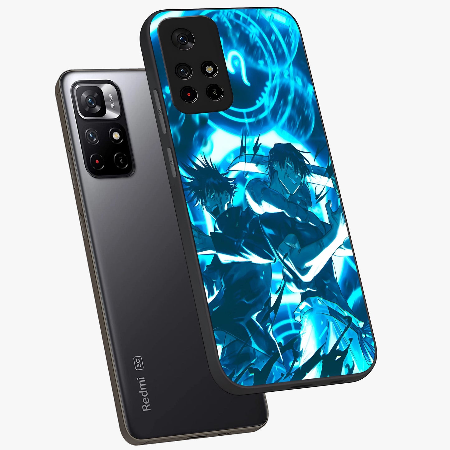 Cursed Energy Clash Glass Case showing flat back view with intense cursed energy artwork and glossy glass finish.
