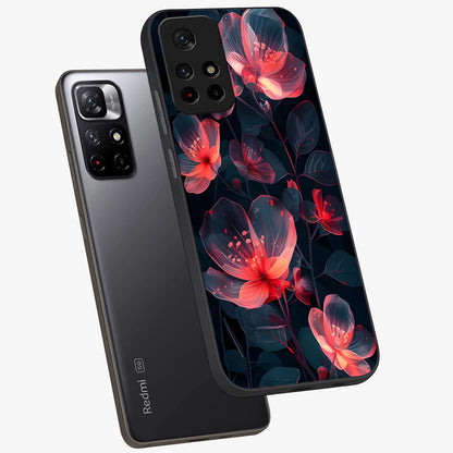 Dark Shade of Flower Glass Case displayed in angled mockup highlighting moody floral illustration with aesthetic dark tones.