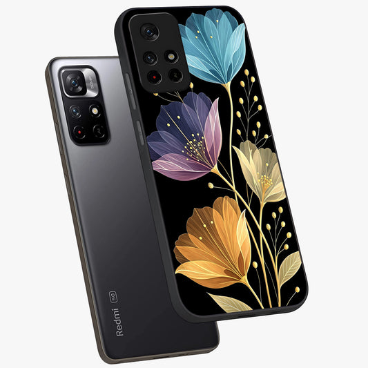Delicate Multicolor Flowers Glass Case showing flat back view with vibrant floral artwork and glossy glass finish.