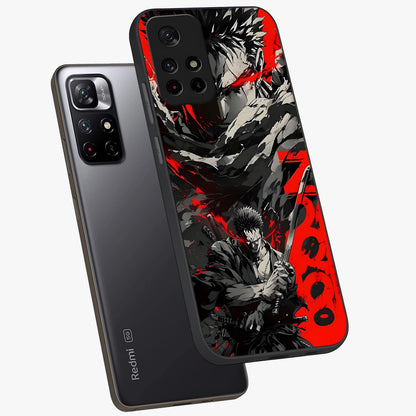 Demon Sword Resolve Glass Case showing flat back view with fierce sword warrior artwork and glossy glass finish.
