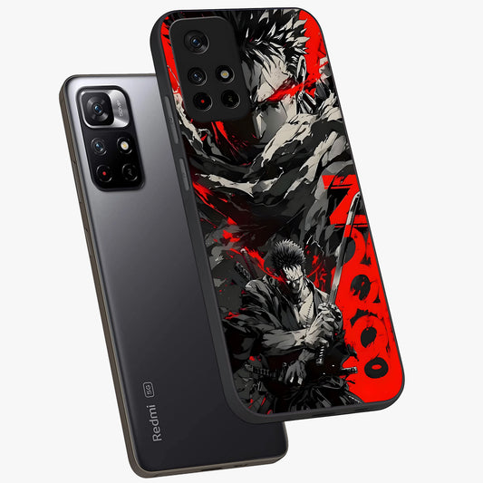 Demon Sword Resolve Glass Case showing flat back view with fierce sword warrior artwork and glossy glass finish.