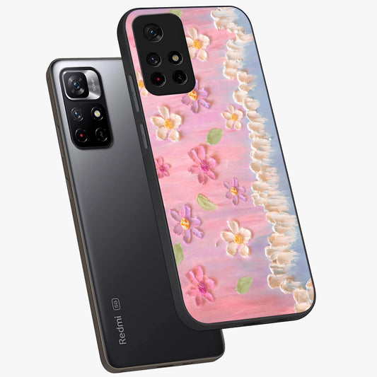 Dreamy Painted Garden Glass Case showing flat back view with artistic painted floral garden artwork and glossy glass finish.
