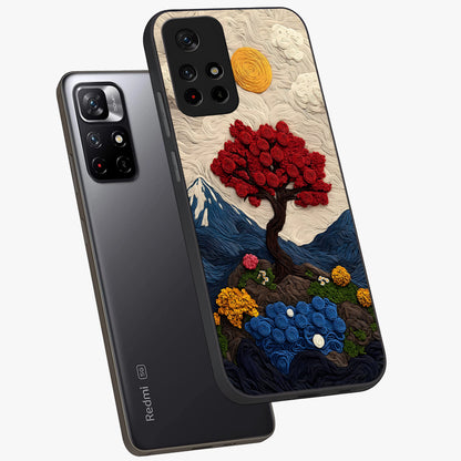 Eternal Nature Tapestry Glass Case showing flat back view with intricate nature tapestry artwork and glossy glass finish.