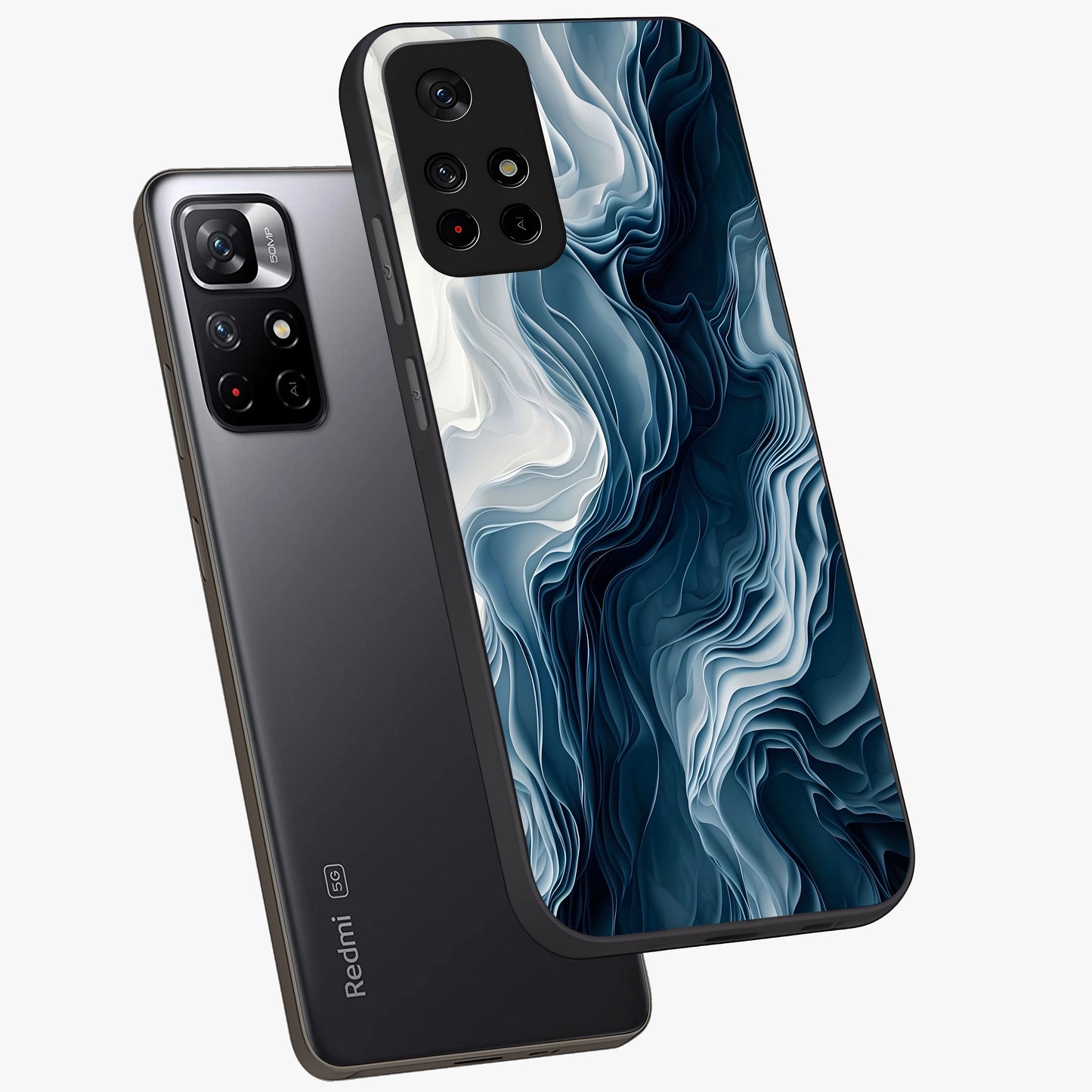 Ethereal Paper Marble Glass Case showing flat back view with soft marble paper texture artwork and glossy glass finish.