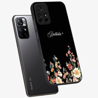 Floral Design With a Custom Personalized Name Glass Case showing flat back view with floral artwork and personalized name design.