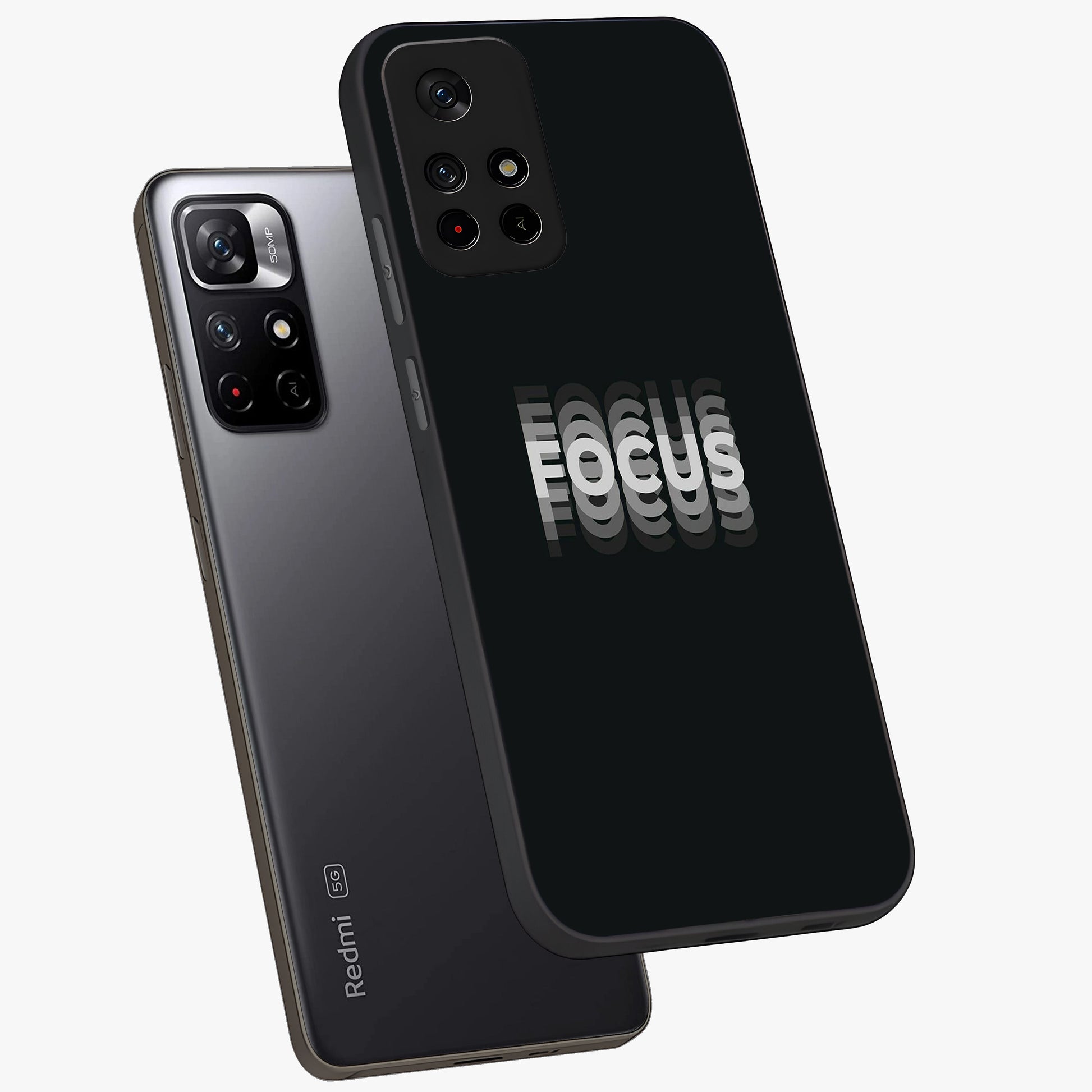 Focus Mode On Glass Case showing flat back view with bold motivational typography design and glossy glass finish.