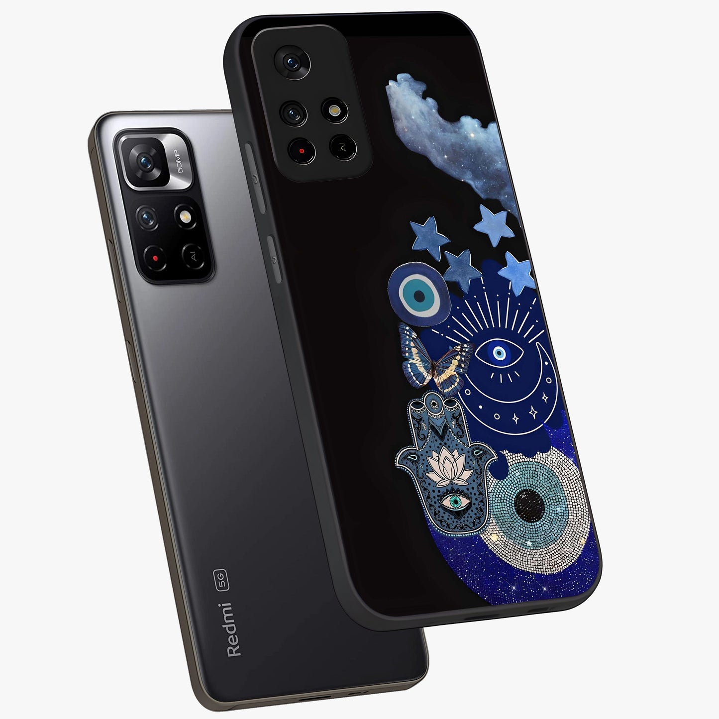 Galactic Charm Cluster Glass Case displayed in angled mockup highlighting luminous galaxy inspired design with dreamy aesthetic.