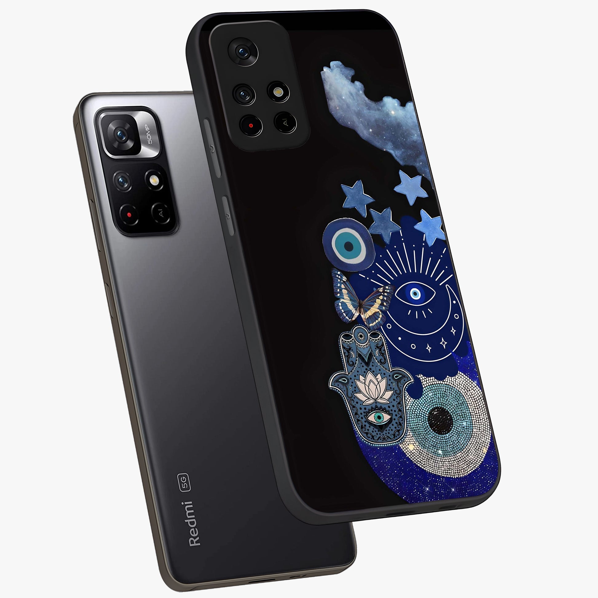 Galactic Charm Cluster Glass Case displayed in angled mockup highlighting luminous galaxy inspired design with dreamy aesthetic.