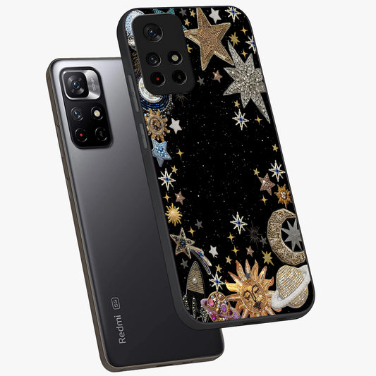 Galactic Jewel Stars Glass Case showing flat back view with sparkling star jewel artwork and glossy glass finish.