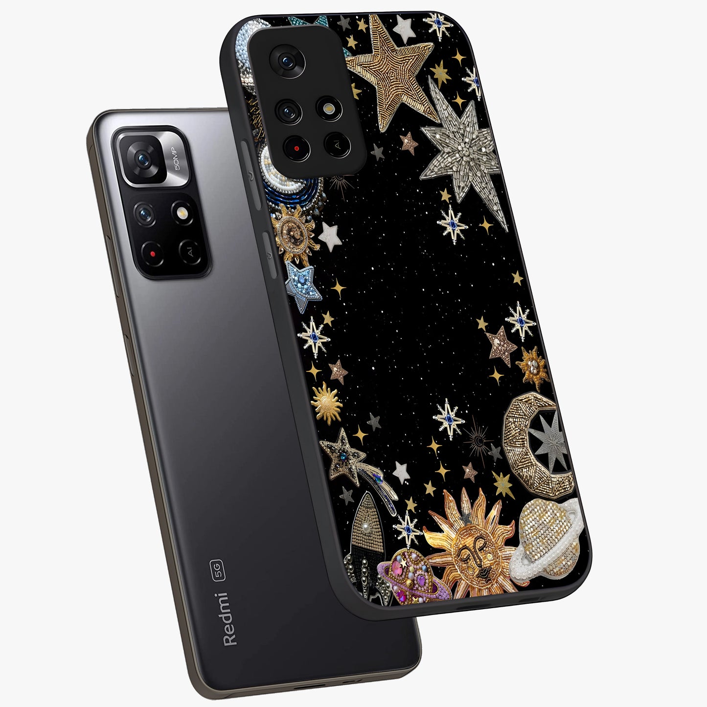 Galactic Jewel Stars Glass Case displayed in angled mockup highlighting shining celestial star design with cosmic aesthetic style.