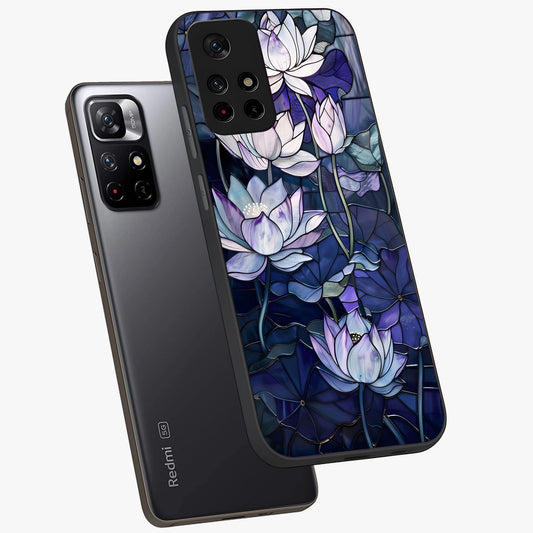 Gloss Petal Rush Glass Case showing flat back view with glossy flower petal artwork and smooth glass finish.