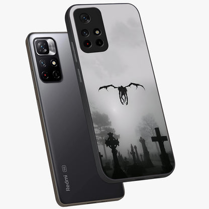 Graveyard Shadow Descent Glass Case showing flat back view with dark graveyard themed artwork and glossy glass finish.
