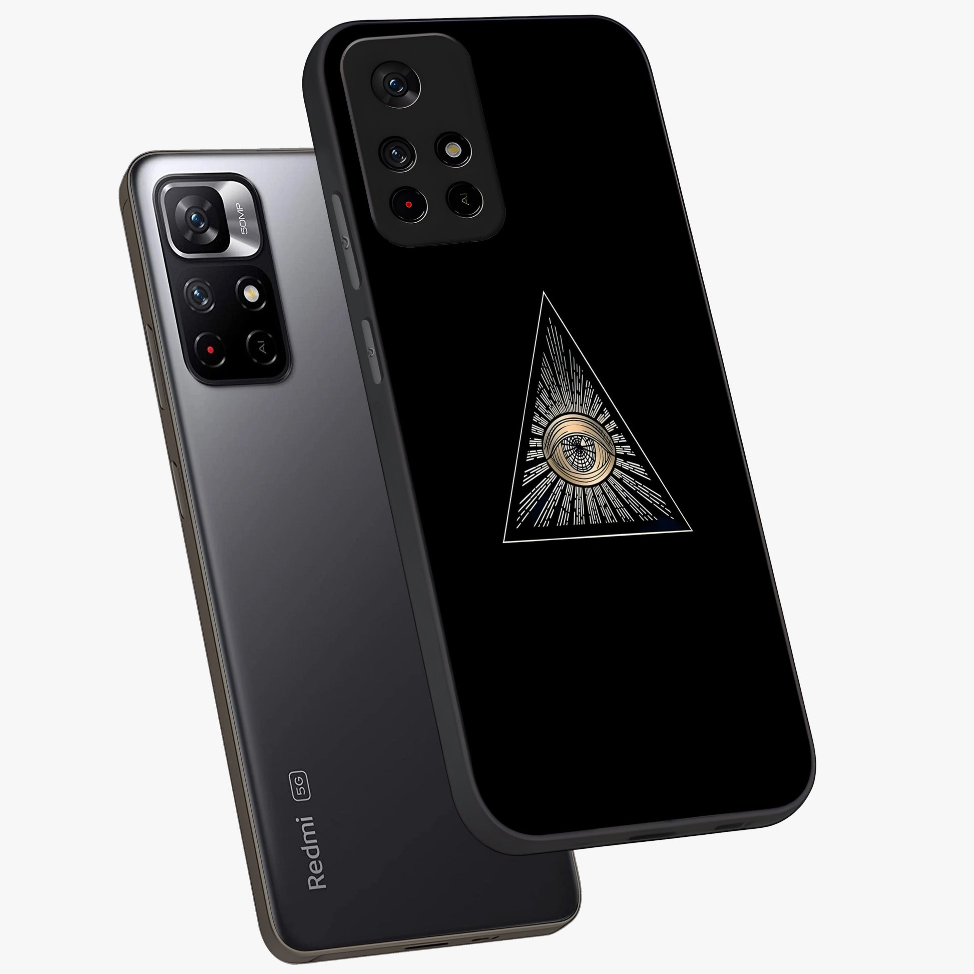 Illuminati Evil Glass Case displayed in angled mockup highlighting dark occult inspired design with bold aesthetic style.